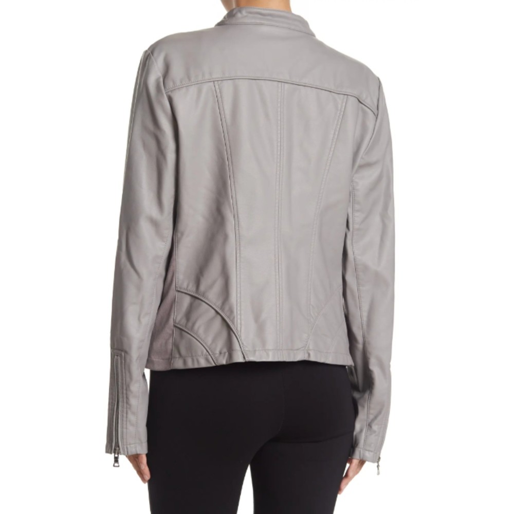 Guess Faux Leather Racer Jacket, Grey, Size Medium - Picture 3 of 8